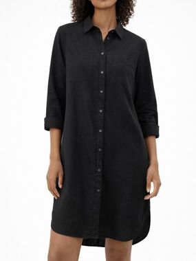 Everlane Black Linen Shirt Dress Button Front Collared Minimalist Size 4